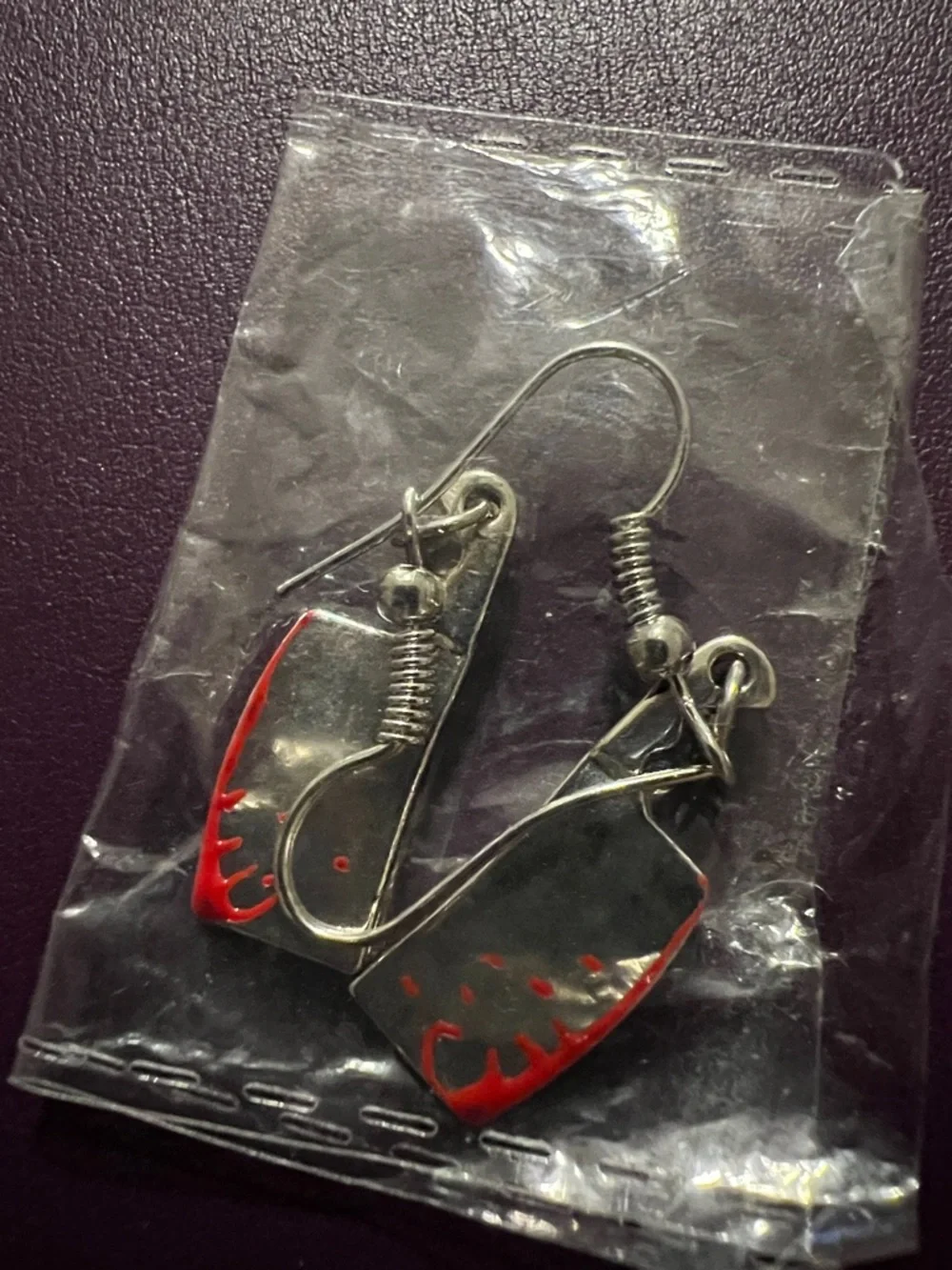 Miniature bloody meat cleaver dangle earrings New in package - Picture 1 of 1